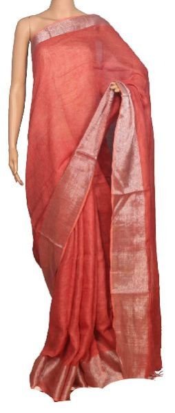 Linen Plain Sarees With Blouse 29