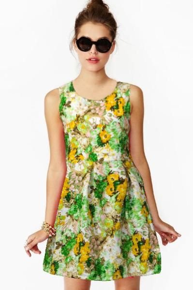 D-23 Floral Green Western Dress