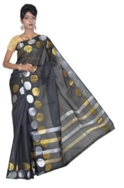 Black Chanderi Silk Saree