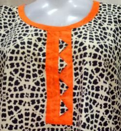 Black & Orange Printed Cotton Kurti