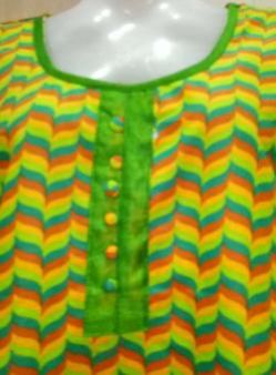 Yellow & Green Printed Cotton Kurti