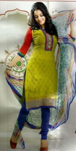 Ladies Green & Blue Churidar Unstitched Suits