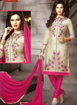 Ladies Magenta & White Churidar Unstitched Suits