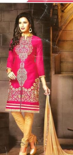 Ladies Red & Cream Churidar Unstitched Suits