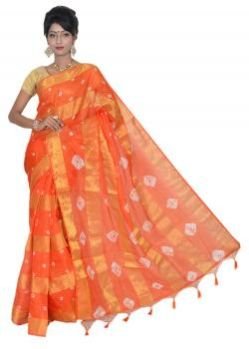 Orange Manipuri Kota Cotton Saree
