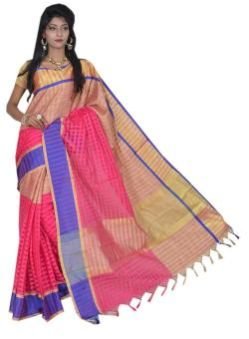 Cream & Pink Mercerized Cotton Saree