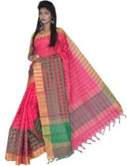 Pink & Green Mercerized Cotton Saree