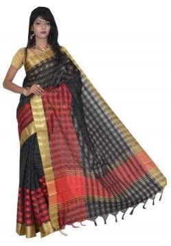 Black & Red Mercerized Cotton Saree