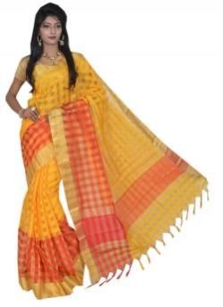 Yellow & Red Mercerized Cotton Saree
