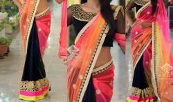 Orange & Black Party Wear Sarees