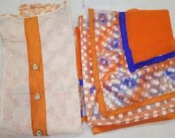 Ladies Orange & White Chanderi Unstitched Suit