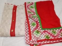 Ladies Red & White Chanderi Unstitched Suit