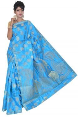 Blue Semi Tussar Silk Saree