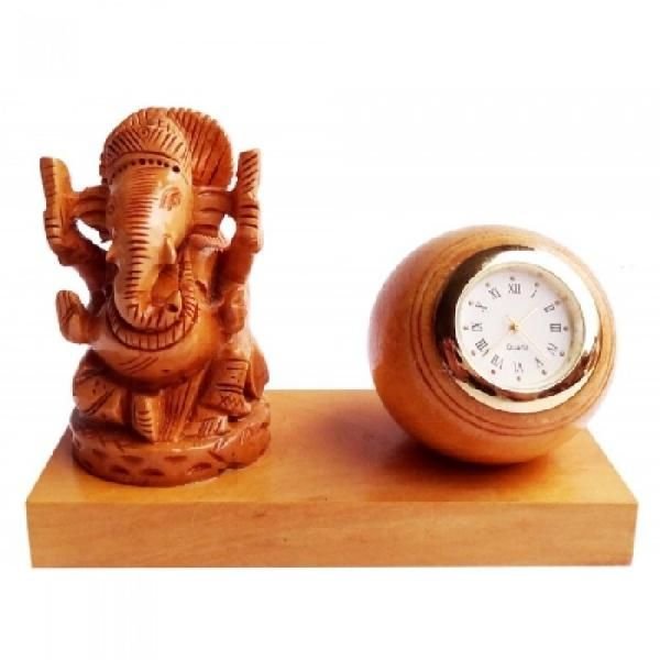 Wooden Handcrafted Ganesha Clock