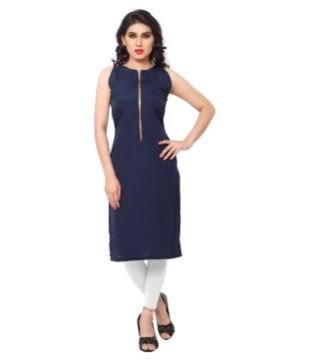 Ziyaa Blue Crepe Straight Designer Kurti