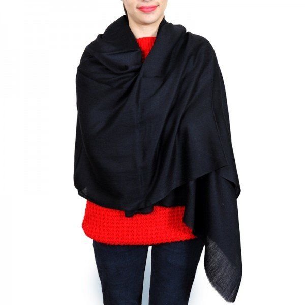 Black Colour Hand Woven Pashmina Wrap Stole