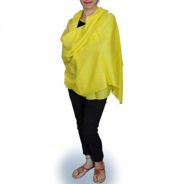 Bold Yellow Colour Hand Woven Pashmina Wrap Stole