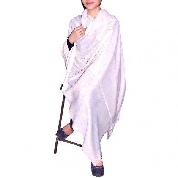 Off White Colour Wool Emboss Work Women Kashmiri Shawls