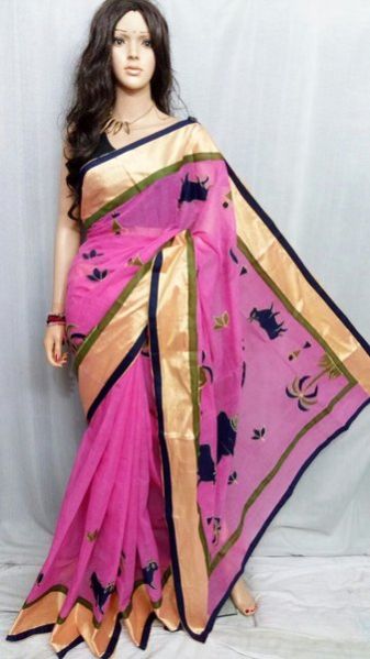 Pink Background Handloom Cotton Sarees
