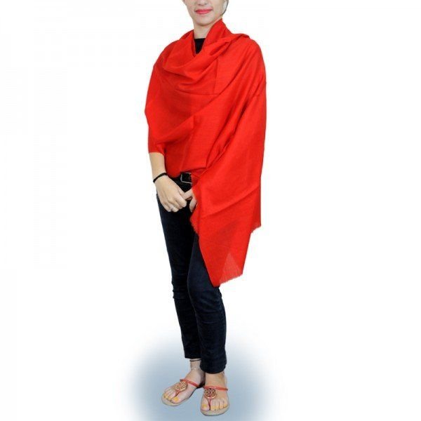 Red Colour Hand Woven Pashmina Wrap Stole