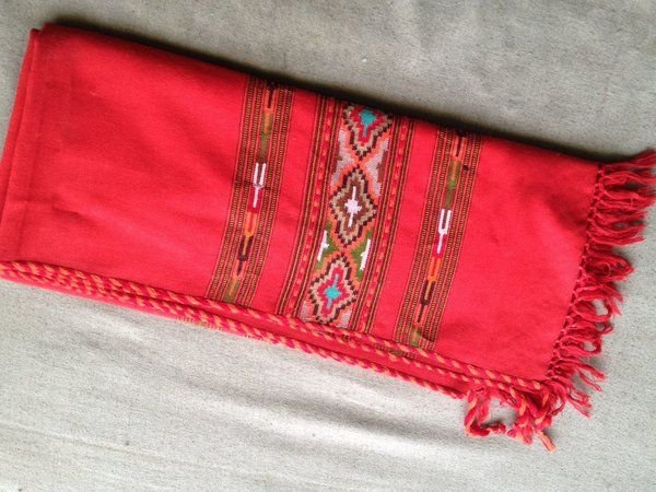 Red Multi Coloured Strip Kullu Shawl