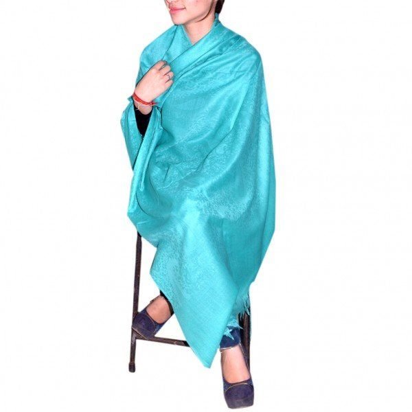 Sauve Blue Classic Plain Emboss Kashmiri Shawls