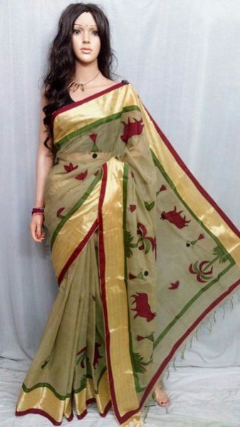 Yellow Background Handloom Cotton Sarees