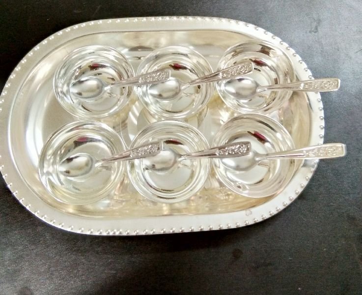 Silver Coated Six Bowl With Tray 02