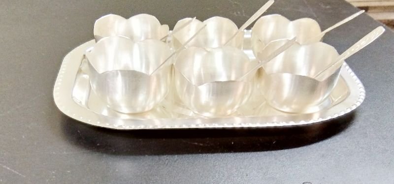 Silver Coated Six Bowl With Tray 03