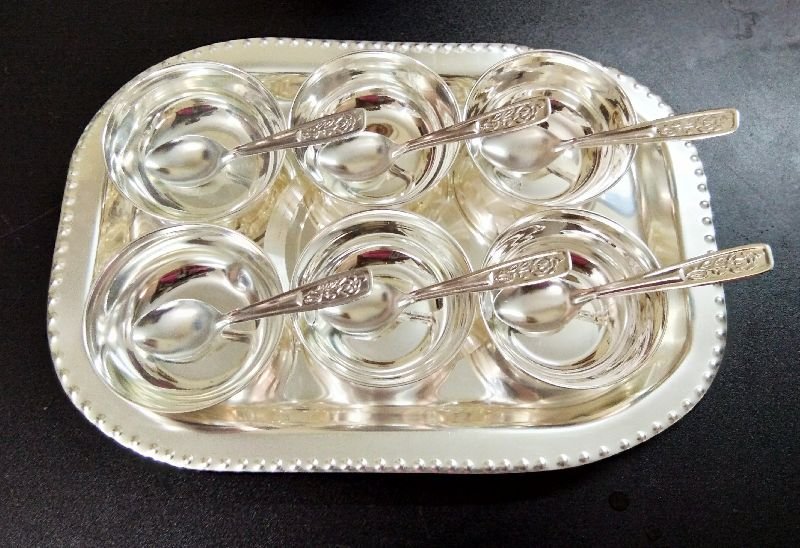 Silver Coated Six Bowl With Tray 04