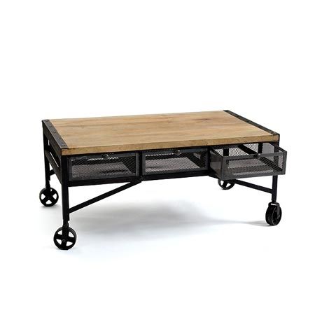 Industrial Coffee Table with Trolly 01