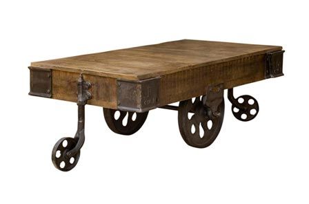 Industrial Coffee Table with Trolly 02