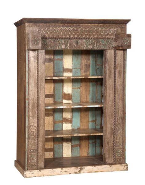 Reclaimed Wooden Carved Bookshelf 01