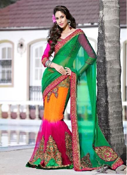 Green Patch Work Saree