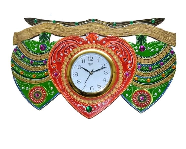 EIIR0196 Handmade Wooden Leaves Shaped Wall Clock