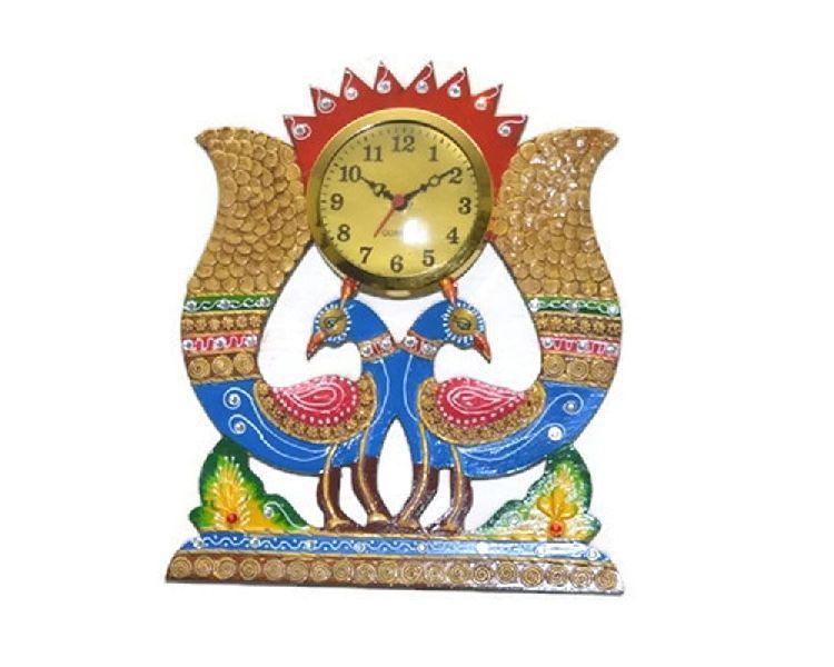 Handmade Wooden Peacock Shaped Wall Clock 01