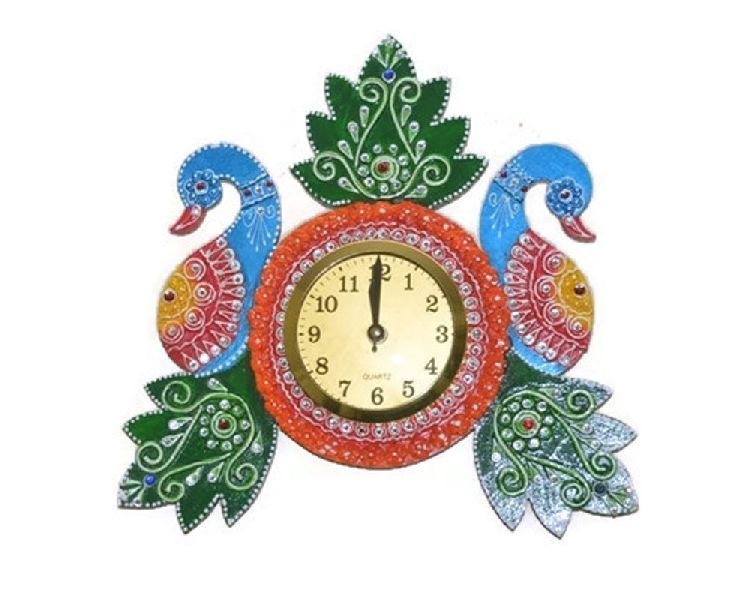 Handmade Wooden Peacock Shaped Wall Clock 02