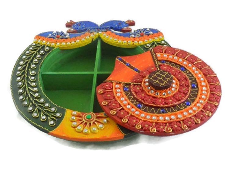 Wooden Handcrafted Peacock Shaped Dry Fruit Box 02