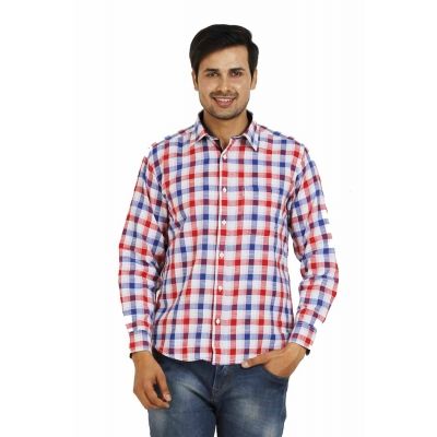 TT Mens Red Checkered Casual Shirt