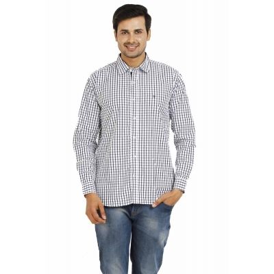 TT Mens White Checkered Casual Shirt