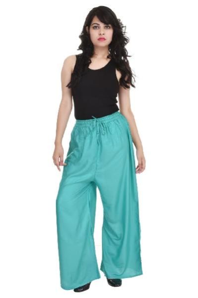 Green Rayon Plain Palazzo Pant