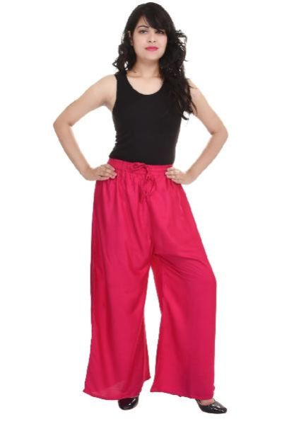 Red Rayon Plain Palazzo Pant