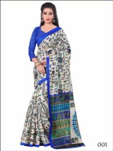 001 Blue & White Bhagalpuri Saree