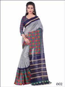 002 Grey & Multicolour Bhagalpuri Saree