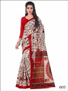 003 Red & White Bhagalpuri Saree