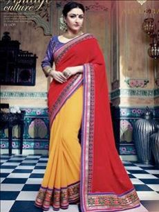 1439 Red and Yellow Georgette Saree