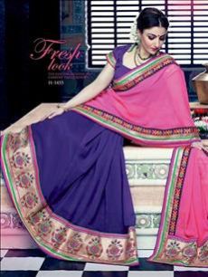 1455 Bright Pink and Purple Georgette Saree