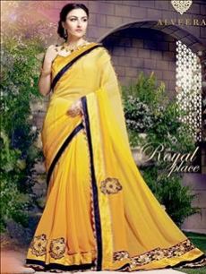 1480 Bright Yellow and Blue Georgette Saree