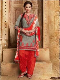 1602 Red & Gray Ladies Salwar Suit