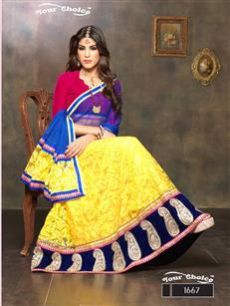 1667 Red and Yellow Net Brasso Party Wear Lehenga Choli
